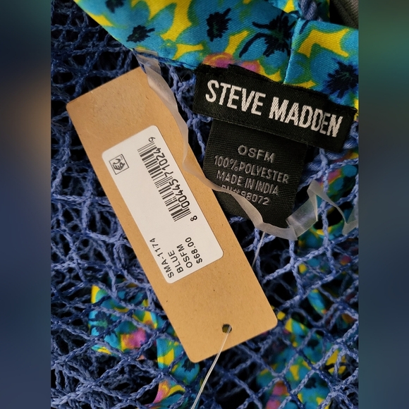 💕Steve Madden Women’s Open Weave Topper Blue One Size Flower Print Trim New - Picture 6 of 6